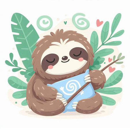 Cute cartoon sloth with a book in his hands. Vector illustration.のイラスト素材