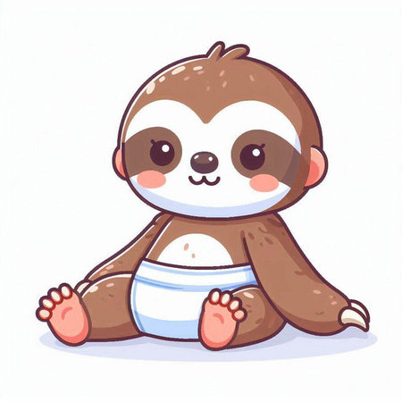 Cute cartoon sloth sitting on white background. Vector illustration.のイラスト素材