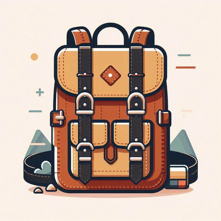 Vector illustration of a backpack. Cartoon style. Colorful flat design.のイラスト素材