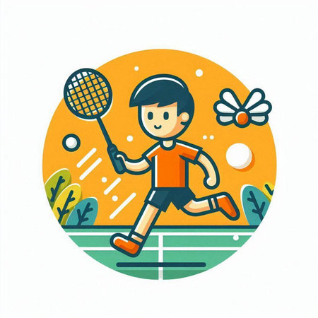 Illustration of a boy playing badminton. Vector illustration.のイラスト素材