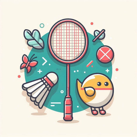 Badminton sport vector illustration. Badminton racket, badminton ball, badminton racket, badminton shuttlecock and badminton ball.のイラスト素材
