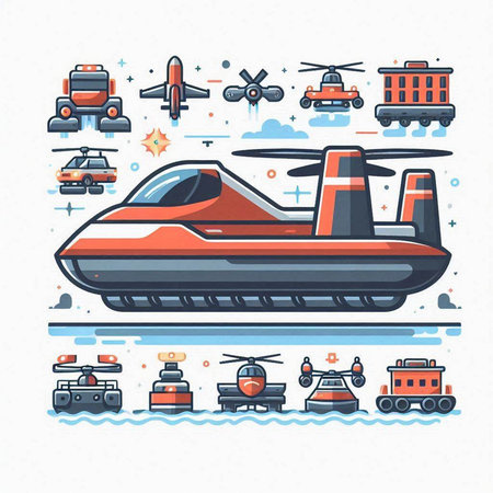 Vector illustration of high-speed train with different types of transport.のイラスト素材