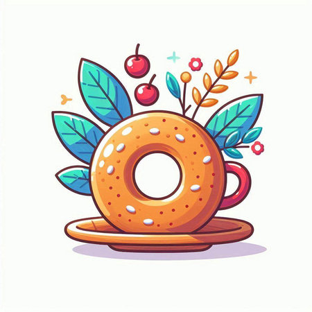 Coffee cup with donut. Vector illustration in cartoon style.のイラスト素材