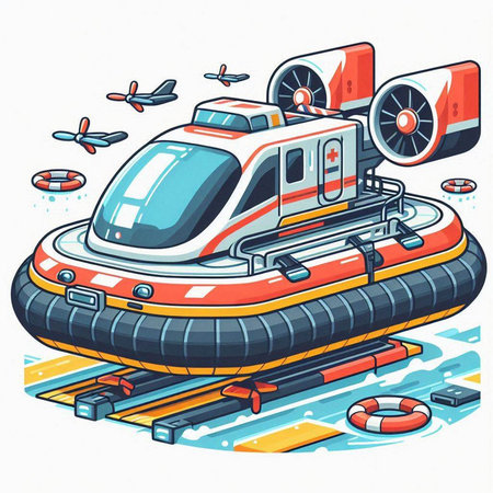 Cartoon illustration of a rescue helicopter with lifebuoy on a white backgroundのイラスト素材