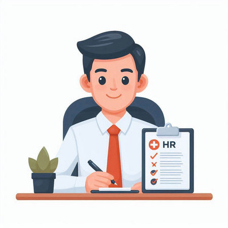 Man in office. Vector illustration in flat style. Isolated on white background.のイラスト素材