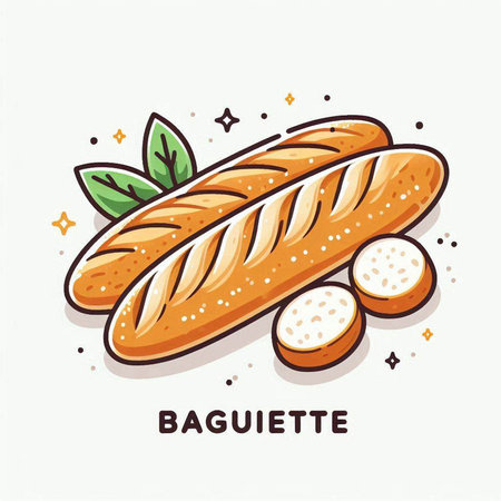 Baguette icon. Vector illustration of a loaf of bread.のイラスト素材