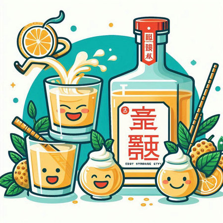 Japanese traditional drink - Tequila with lime and honey. Vector illustration.のイラスト素材