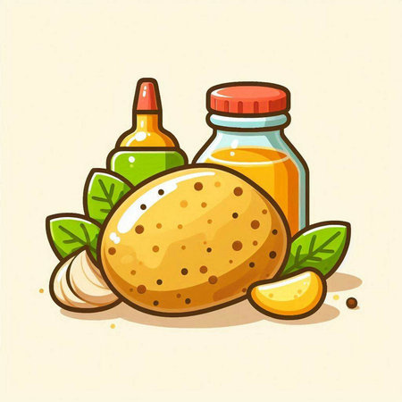 Vector illustration of fresh whole and half kiwi with oil in glass bottle.のイラスト素材