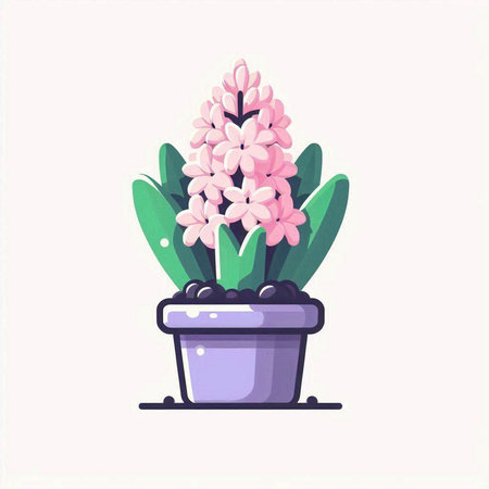 Pink hyacinth in a pot. Vector illustration in flat style.のイラスト素材