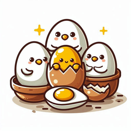 Easter eggs with funny faces on white background. Vector illustration.のイラスト素材