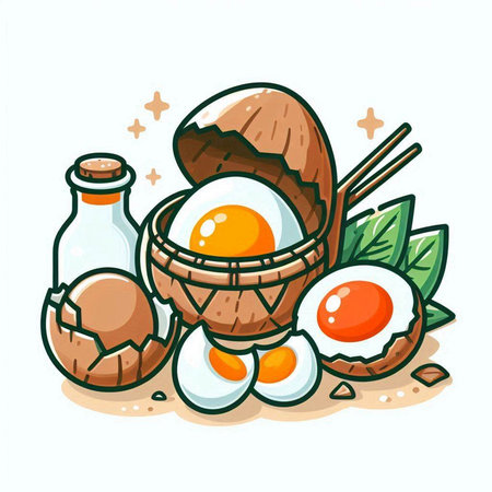 Eggs and chopsticks in a basket. Vector illustration.のイラスト素材