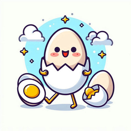 Cute happy egg character. Vector flat cartoon character illustration icon designのイラスト素材