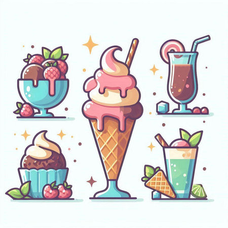 Set of ice cream icons. Vector illustration in a flat style.のイラスト素材