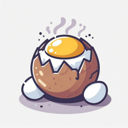 Illustration of boiled egg in cartoon style on a white background.のイラスト素材