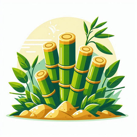 Vector illustration of green bamboo isolated on white background. Flat style.のイラスト素材