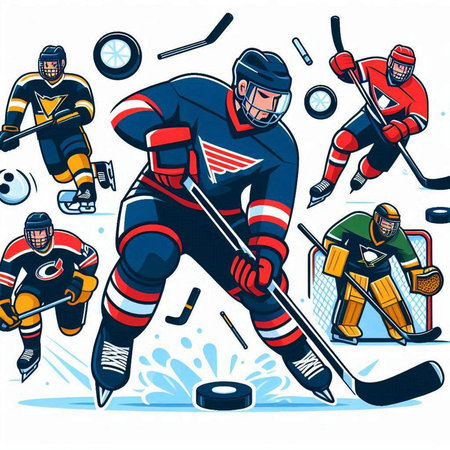 Hockey players on ice-hockey rink. Vector illustration.のイラスト素材