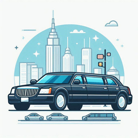 Vector illustration of a limousine on the background of the cityのイラスト素材
