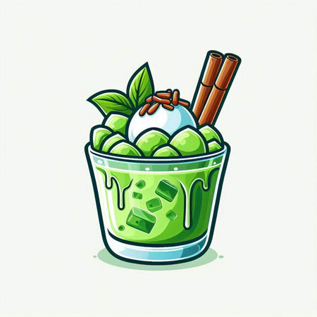 Green tea smoothie with ice cream and mint, vector illustration.のイラスト素材