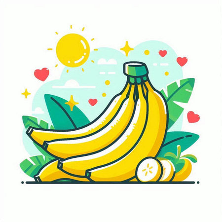 Banana fruit vector illustration on white background. Flat style design.のイラスト素材