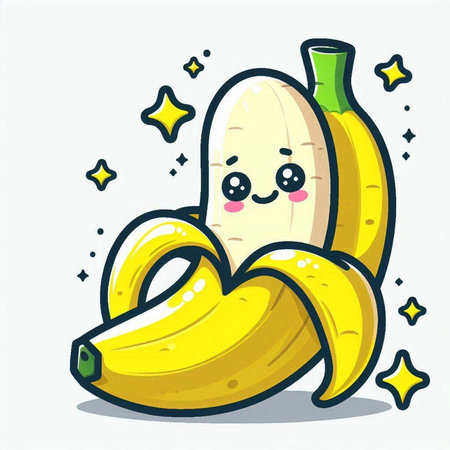 Cute banana character vector illustration in cartoon comic style. Banana character vector illustration.のイラスト素材