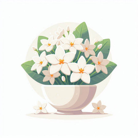 Plumeria in a vase on a white background. Vector illustration.のイラスト素材