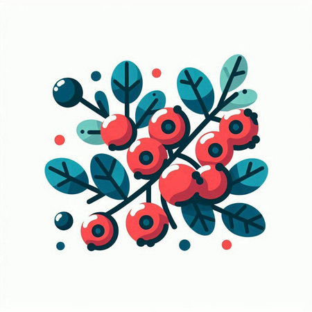 Hand drawn vector abstract floral illustration with berries and leaves isolated on white backgroundのイラスト素材