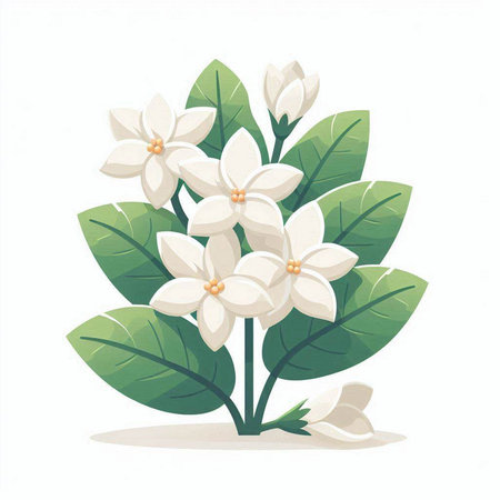 White jasmine flowers isolated on white background. Vector illustration.のイラスト素材