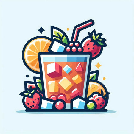 Fruit cocktail. Vector illustration in flat style. Colorful design.のイラスト素材