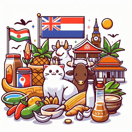 Vector illustration of a set of food and drinks in the country.のイラスト素材