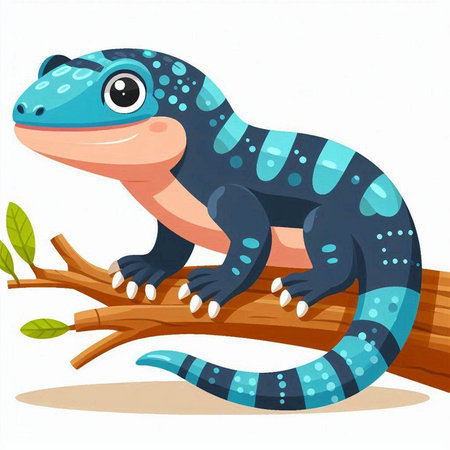 Cute blue lizard sitting on a tree branch. Vector illustration.のイラスト素材