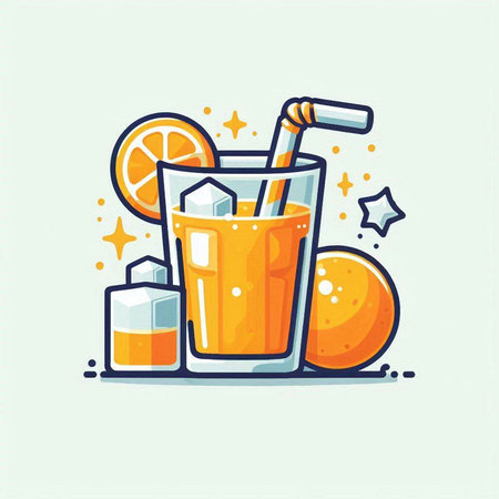 Cocktail with orange juice and ice cubes. Vector illustration.のイラスト素材