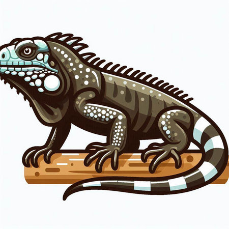 Iguana on wooden log isolated on white background. Vector illustration.のイラスト素材