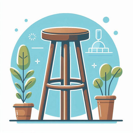 Wooden bar stool in a flat style. Vector illustration in a flat style.のイラスト素材