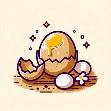 Cracked egg with yolk. Vector illustration in cartoon style.のイラスト素材