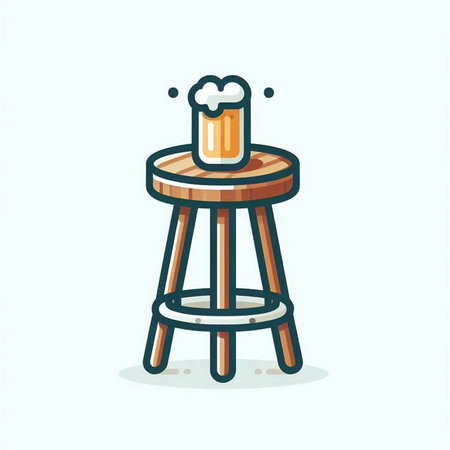 Beer glass on a bar stool. Vector illustration in cartoon style.のイラスト素材