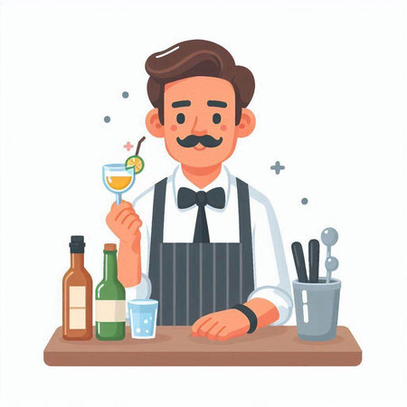 Bartender with a cocktail in his hand. Vector illustration.のイラスト素材