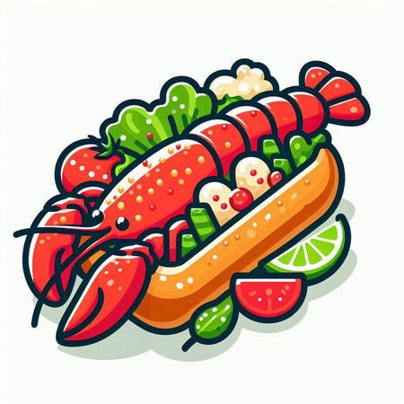 Lobster icon. Vector illustration of a lobster with vegetables.のイラスト素材