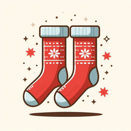 Christmas sock with snowflakes. Vector illustration in flat style.のイラスト素材