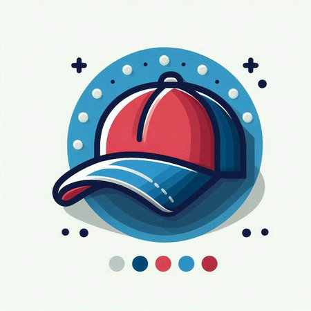 Baseball cap icon, vector illustration. Flat design style with blue circle.のイラスト素材