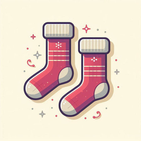 Vector illustration of Christmas socks on a light background. Flat style.のイラスト素材