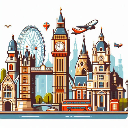 London, United Kingdom. Famous landmarks. Travel and tourism. Vector illustrationのイラスト素材