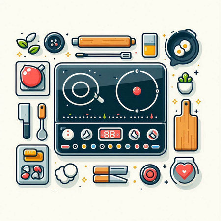 Cooking flat icons set. Modern line art style vector illustration.のイラスト素材