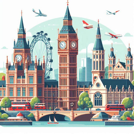 London, United Kingdom, famous landmarks. Vector illustration in flat styleのイラスト素材
