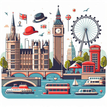 London landmarks. Vector illustration in flat design style. Travel and tourism.のイラスト素材