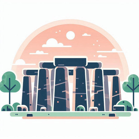 Stonehenge at sunset, Greece. Vector illustration in flat styleのイラスト素材