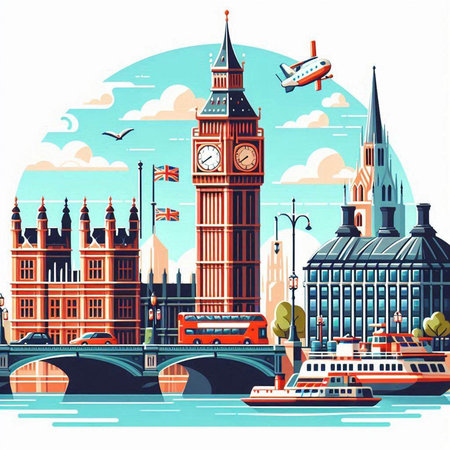 London, United Kingdom. Big Ben and Westminster Bridge. Vector illustrationのイラスト素材