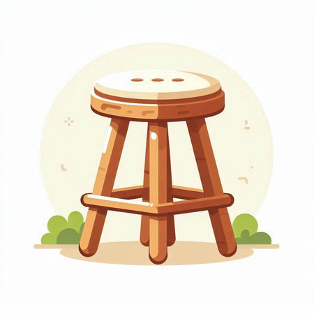Wooden stool vector illustration in flat cartoon style. Isolated on white background.のイラスト素材