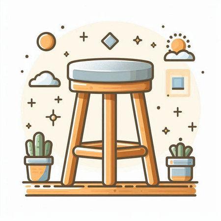 Vector illustration of a wooden stool on a white background. Flat style.のイラスト素材
