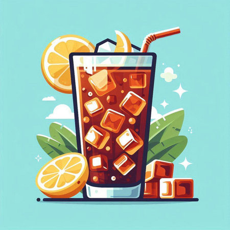 Cocktail with ice cubes and orange slices. Vector illustration.のイラスト素材