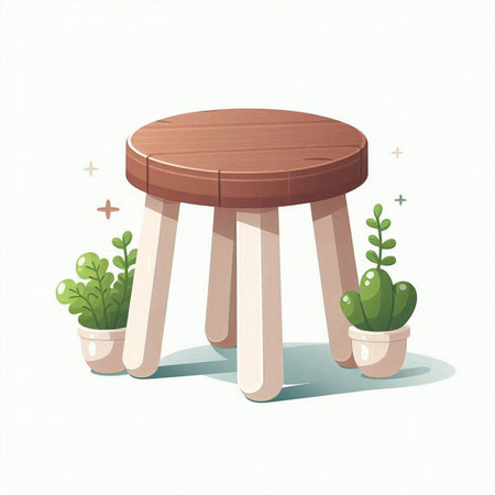 Wooden stool with potted plants. Vector illustration in cartoon style.のイラスト素材